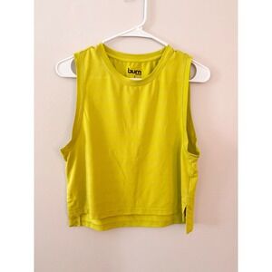 Burn Boot Camp Womens Neon Lime Yellow Mesh Cropped Athletic Tank Top Small